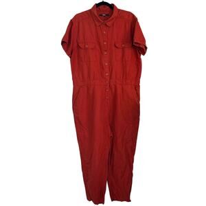 Quince Cotton Linen Twill Short Sleeve Coverall Jumpsuit sz XL Women's Rust Red